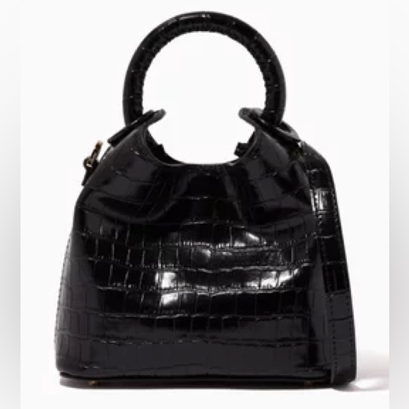 Elleme Black Croc-Embossed Shoulder Bag With Detachable Strap